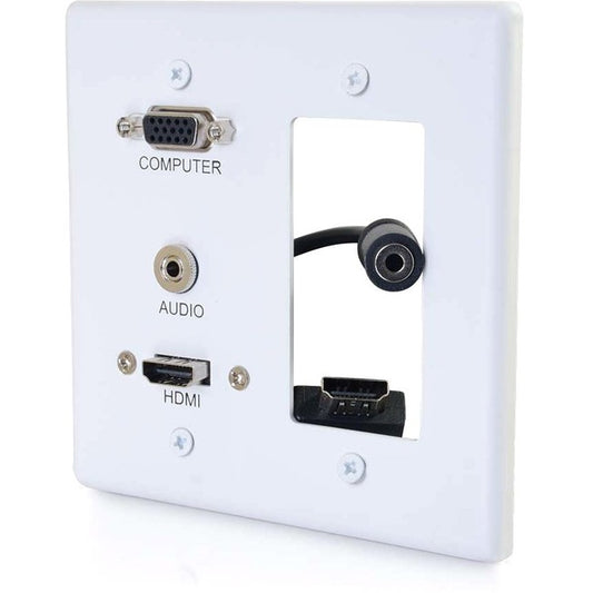 C2G Decorative Dual Gang VGA, 3.5mm Audio and HDMI Wall Plate White