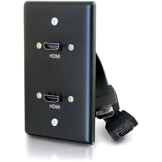 C2G Single Gang Wall Plate with Dual HDMI Pigtails Black